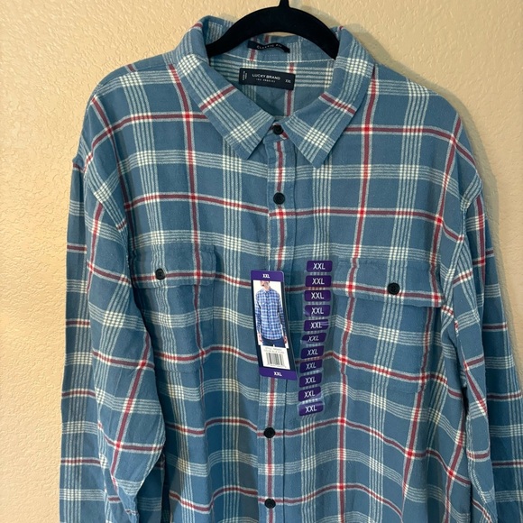 NWT Lucky Brand Men's Shirt Blue Red Plaid Soft Cotton Button-Down Classic Fit - Picture 2 of 11